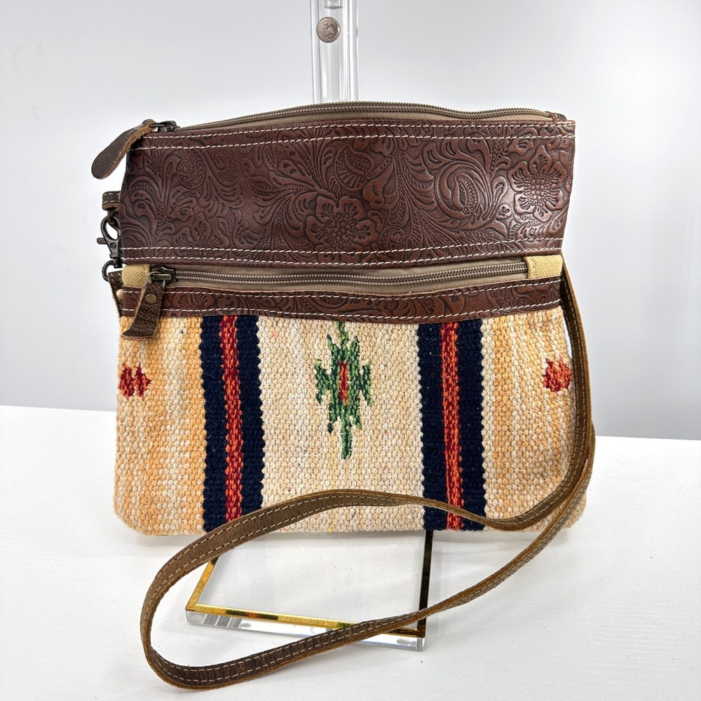 Myra Bag Woven Floral Embossed Leather Crossbody Bag‎ Hippie Hobo Southwestern